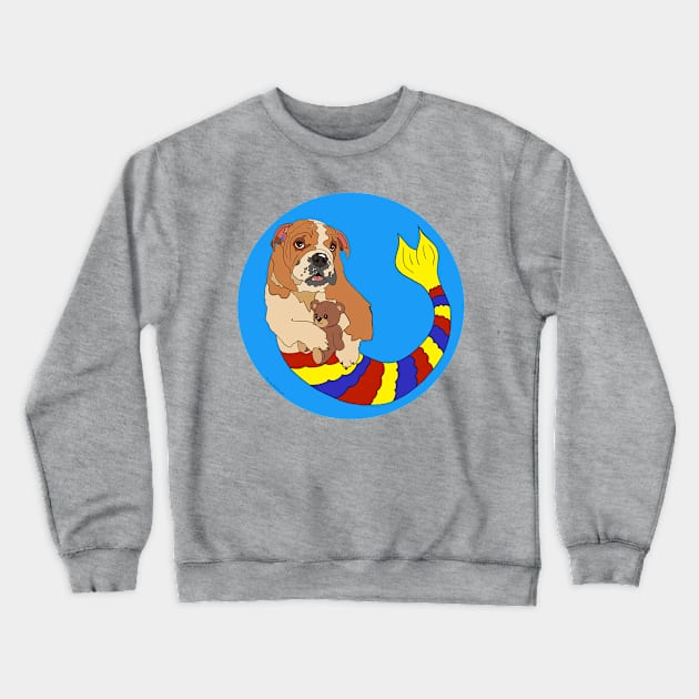 Buster the Teddy Bear loving Mermutt Crewneck Sweatshirt by abrushwithhumor